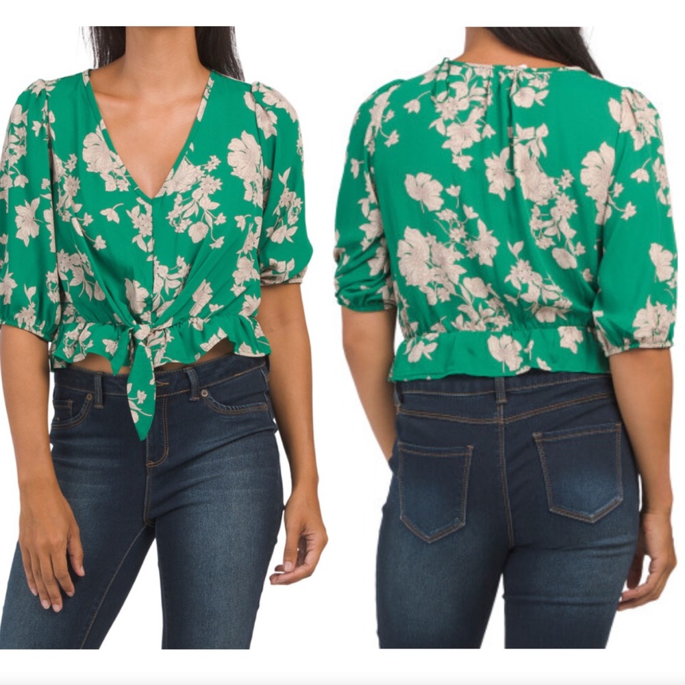 Sienna Sky Green Floral Tie-Front Blouse